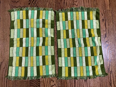 #ad Vintage Sears Hand Bathroom Towels Rectangle Green Yellow 15”x23” $40.00