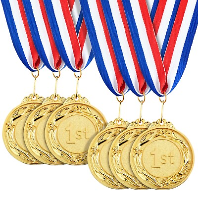 #ad 6 Pack Gold Metal 1st Place Medals Participation Awards with 16quot; Ribbon 2.5quot; $12.49