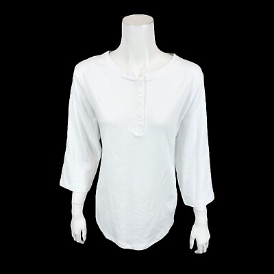 #ad Isaac Mizrahi Essentials Pima Cotton Button Up Henley White 1X Size $22.50