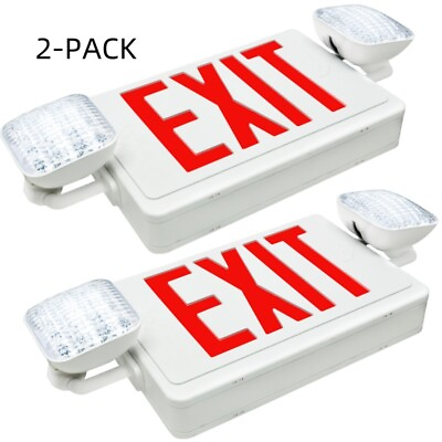 #ad LED Exit Sign Emergency Light Combo Adjustable Heads UL listed Red with Battery $59.00
