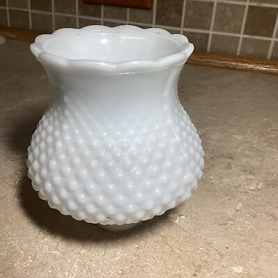 #ad Vintage Hobnail White Milk Glass Shade 5 1 4” Tall X 1 1 2” Fitter Ruffle Top $14.99