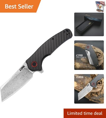 #ad Modern Folding Cleaver Blade Knife in Rose Damascus Steel Carbon Fiber Handle $175.74