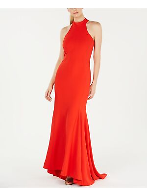 #ad CALVIN KLEIN Womens Red Sleeveless Halter Full Length Formal Sheath Dress 6 $38.99