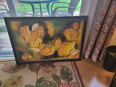 #ad 1960s Vintage Mid Century Modern Abstract Painting by Unknown in Original Frame $495.00