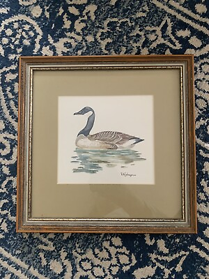 #ad Goose on Water Painting Signed Framed by RA Johnson $40.00
