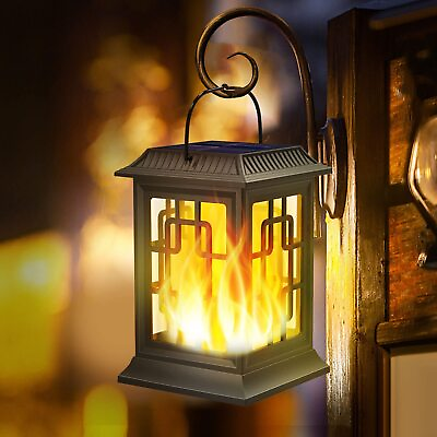 #ad Outdoor Solar Lanterns Flickering Flame Solar Lights Hanging Waterproof LED ... $34.09