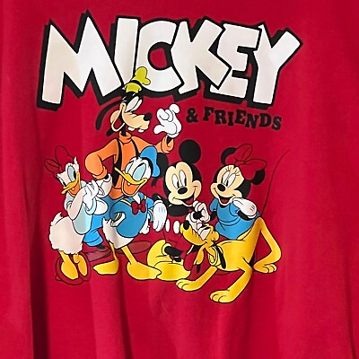#ad Disney Mickey and Friends Red Graphic Sweatshirt Size XL Minnie Donald Goofy $19.99