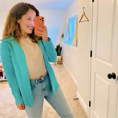 #ad Vintage Textured Striped Turquoise Blue Open Front Top Medium $28.00