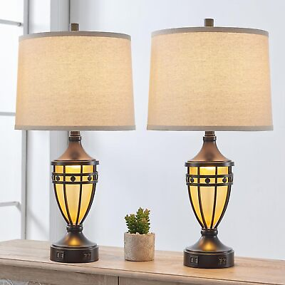 #ad #ad Reyokale Set of 2 Farmhouse Table Lamps for Living Room with 2 USB Bronze $63.35