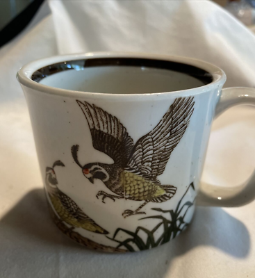#ad Stoneware Speckled Cup Mug Quail quot;Flying through Cornquot; Vintage NICE $12.95