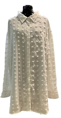 #ad Boohoo White pompon Button Down Dress Size 22 NEW $18.00