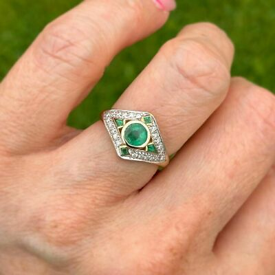 #ad 2CT Round Cut Green Emerald Vintage Diamond Engagement Ring 14K Yellow Gold Over $83.85