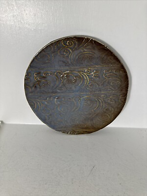 #ad Mid Century Ceramic Plate Handmade Wall Hanging Blue Brown Tones 8.5 In Large $19.99