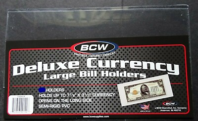 #ad 1 Loose BCW Deluxe Large Dollar Bill Currency Semi Rigid Holder Sleeve $0.99