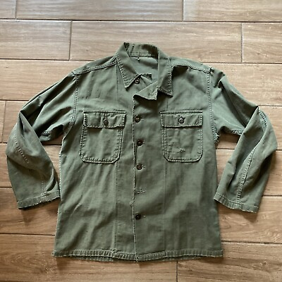 #ad Vintage Military Jacket shirt khaki Green army style distressed Size Medium $75.00