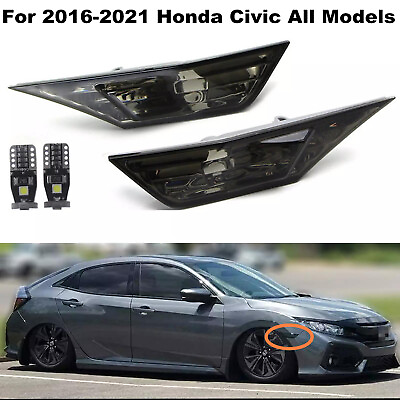#ad Smoked Side Marker Lamp Turn Signal Light W Led Bulbs for Honda Civic 2016 2021 $13.89