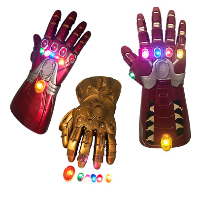 #ad NEW Thanos Infinity Gauntlet Gloves Hulk LED Light Avengers Iron Man Cosplay PVC $28.49