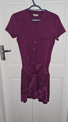 #ad Fat Face Shirt Dress Size UK 8 Purple Plum Floral Leaf Jersey Spring Summer GBP 10.00