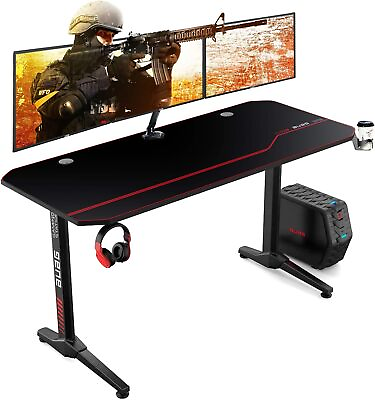 #ad 55in Gaming Desk Ergonomic Racing Style Computer Desk with Mouse Pad Cup Holder $89.99