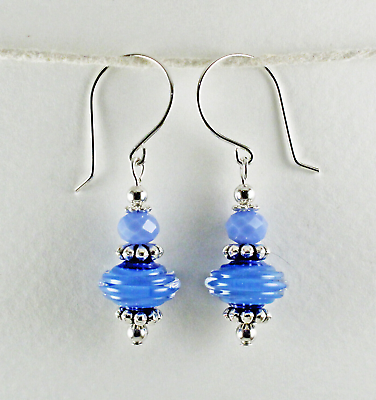 #ad Lampwork Earrings Handmade Small Blue Glass Bead Dangle with Sterling Earhooks $12.95