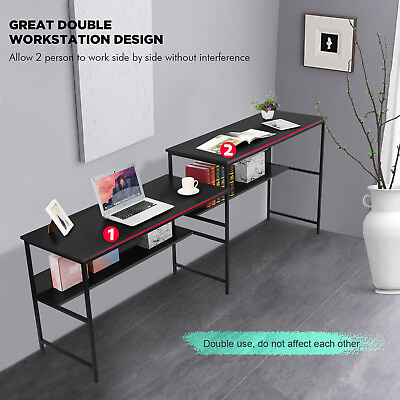 #ad Work Study Table Double Workstation with Storage Large Dual Computer Desk $39.99