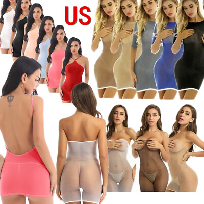 #ad US Sexy Women Sheer Mesh See Through Backless Lingerie Mini Dress Party Clubwear $11.99