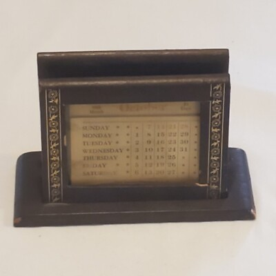 #ad Wooden Perpetual Desk Calendar Home Leather Products NYC Vintage Advertising $18.99