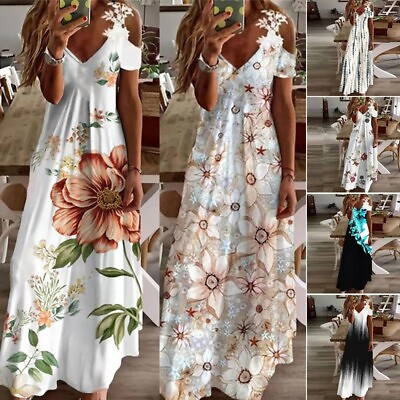 #ad Ladies Boho Beach Sundress Womens Holiday Maxi Cami Boho Floral Print Long Dress $22.99