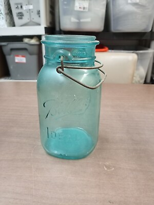 #ad vintage ball blue perfect Mason quart jar wire side $10.00