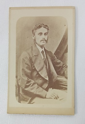 #ad Cabinet Card Photo Portrait Man mustache baggy jacket and necktie $4.99