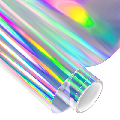 #ad Holographic Chrome Craft Adhesive Vinyl Roll Holographic Spectrum Silver Rainbo $20.99