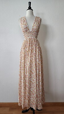 #ad Anthropologie Maxi Dress New Size Medium White Floral Cut Out Smocked Boho $55.00