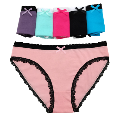 #ad 12 X Womens Coloured Bikini Briefs Lace Trim Undies Cotton Underwear Solid Jocks AU $34.95