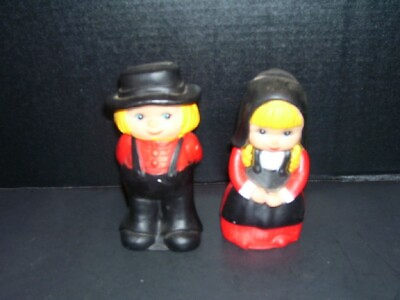 #ad Vintage Rubbery plastic Amish Couple Bank Banks with stoppers $9.99