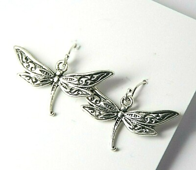 #ad Dragonfly Earrings bug .925 Sterling Silver pewter charms Insect Charm 1 1 8quot; $7.24