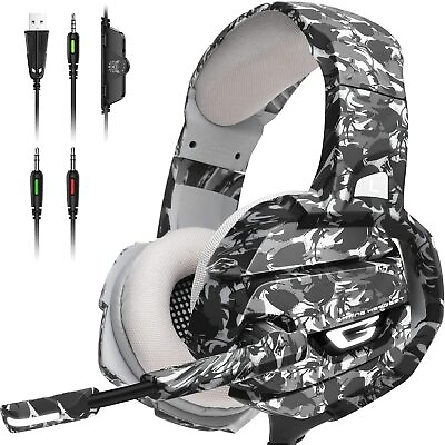 #ad NEW Camo Gray Wired Gaming Headset w Mic 7.1 Surround 50mm Drivers 3.5mm $49.99