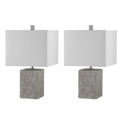 #ad Safavieh Lamp Sets 21quot;X12quot; Gray Table LampWhite Shade Ceramic Square Cotton $106.29