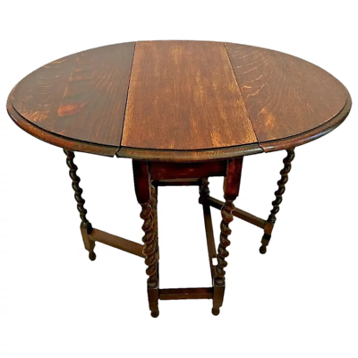 #ad Antique Small Kitchen Dining Table Barley twist Gate Leg Drop side Oval Oak $1295.00