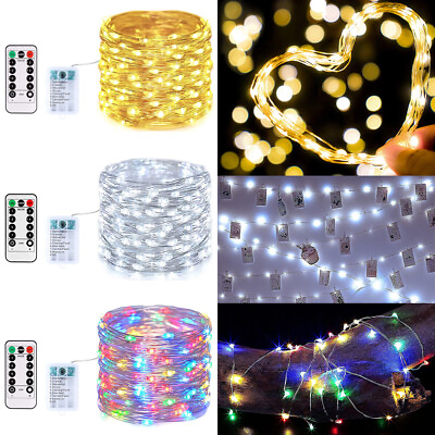 #ad US Battery Powered LED Copper Wire String Fairy Lights Xmas Party Remote Control $10.63