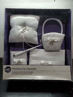 #ad Wedding Day Ensemble by Wilton Matching 4 Piece Classic Set White Satin $49.94