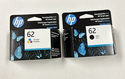 #ad #ad HP 62 Black and Tri Color Ink Cartridges Genuine EXP 12 2025 $29.99