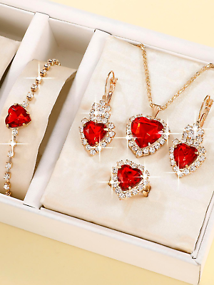 #ad Womens Heart Pendant Necklace Earrings Rings Bracelet Jewelry 925 For Gift Daily $7.11