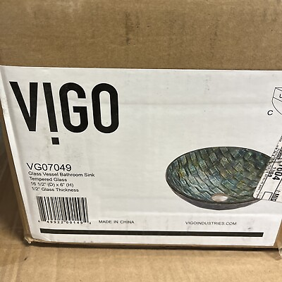 #ad VIGO Glass Round Vessel Bathroom Sink in Oceania Blue VG07049 OB $68.99