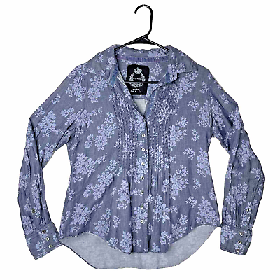 #ad Cino Button Down Shirt Women’s M Blue Floral Print Boho Long Sleeve Cotton $29.99
