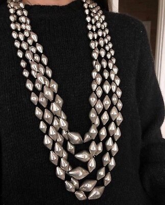 #ad Massive Vintage Sterling Silver Women#x27;s Beads Necklace Jewelry 375.5 gr $1050.00
