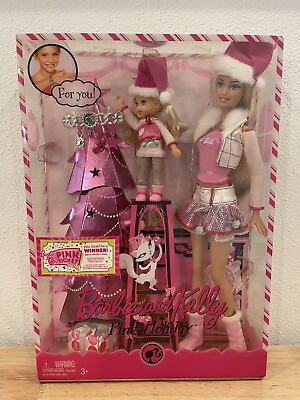 #ad 2008 Mattel Pink Holiday Barbie and Kelly #P9341 $69.00