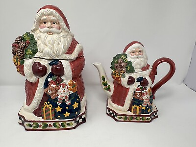 #ad Santa Cookie Jar Christmas Tea Pot Decor Vtg Snow Man Reindeer Elf’s Holiday $37.99