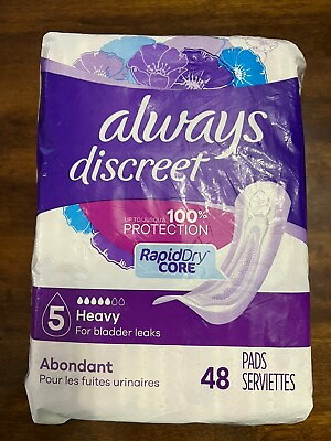 #ad Always Discreet 5 Heavy Bladder Leaks 48 Pads Rapid Dry Core Made in US $25.99