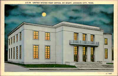 #ad Postcard: J.C.53 UNITED STATES POST OFFICE BY NIGHT. JOHNSON CITY. TE $3.00