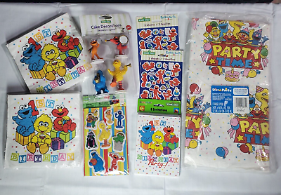 #ad LOT Vintage SESAME STREET Party Supply 1st BIRTHDAY Figures STICKERS Tablecloth $33.00